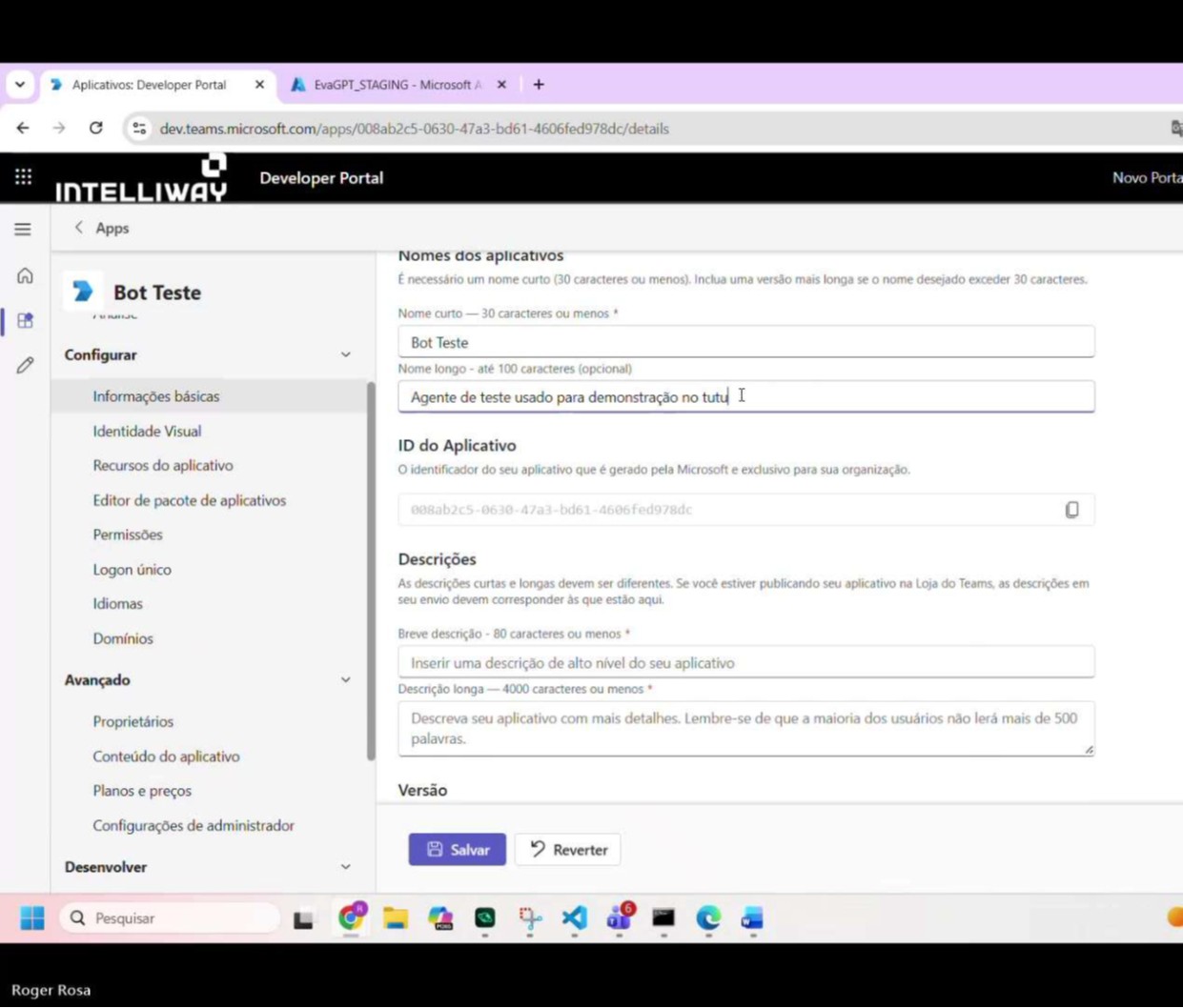 Tela criar novo app