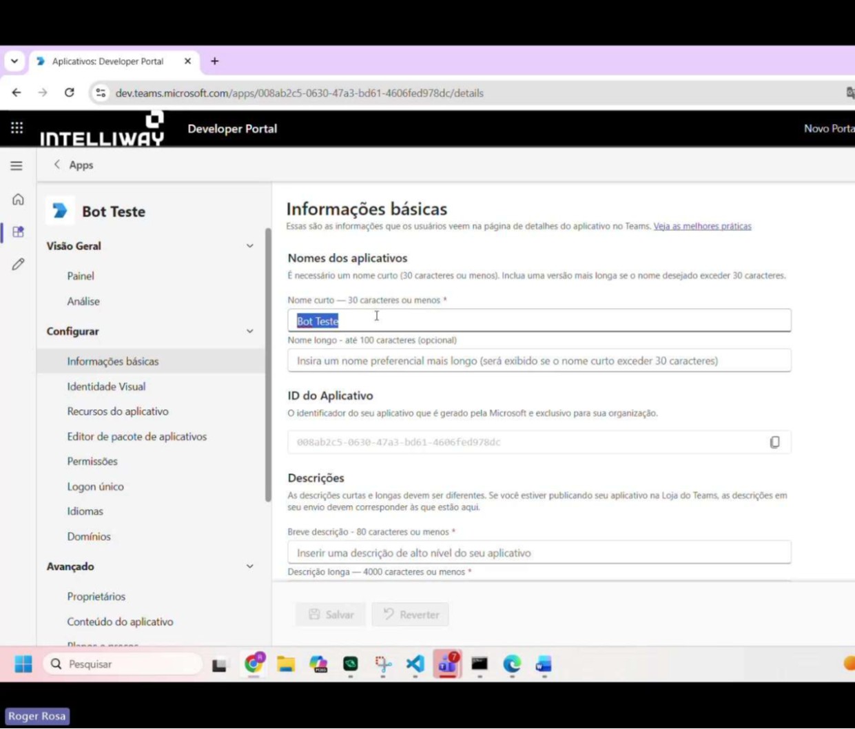 Tela criar novo app